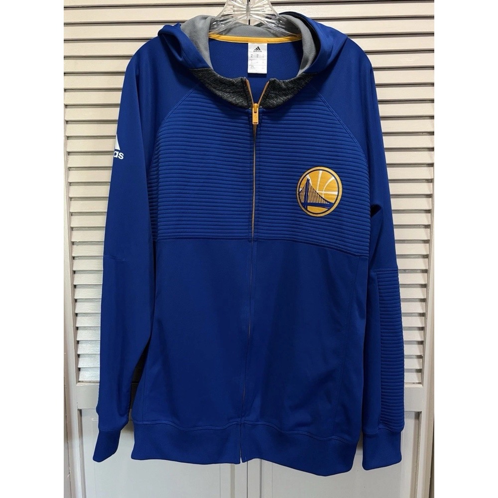NBA‎ Golden State Warriors Hoodie Graphic Logo Zip Up Jacket Size XL Blue/Yellow